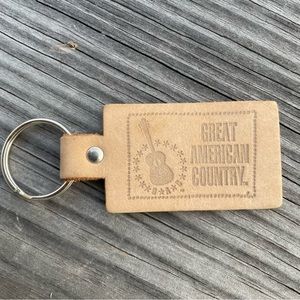 Great American Country Music Leather Vintage Key Fob Tag Keychain Handbag Charm